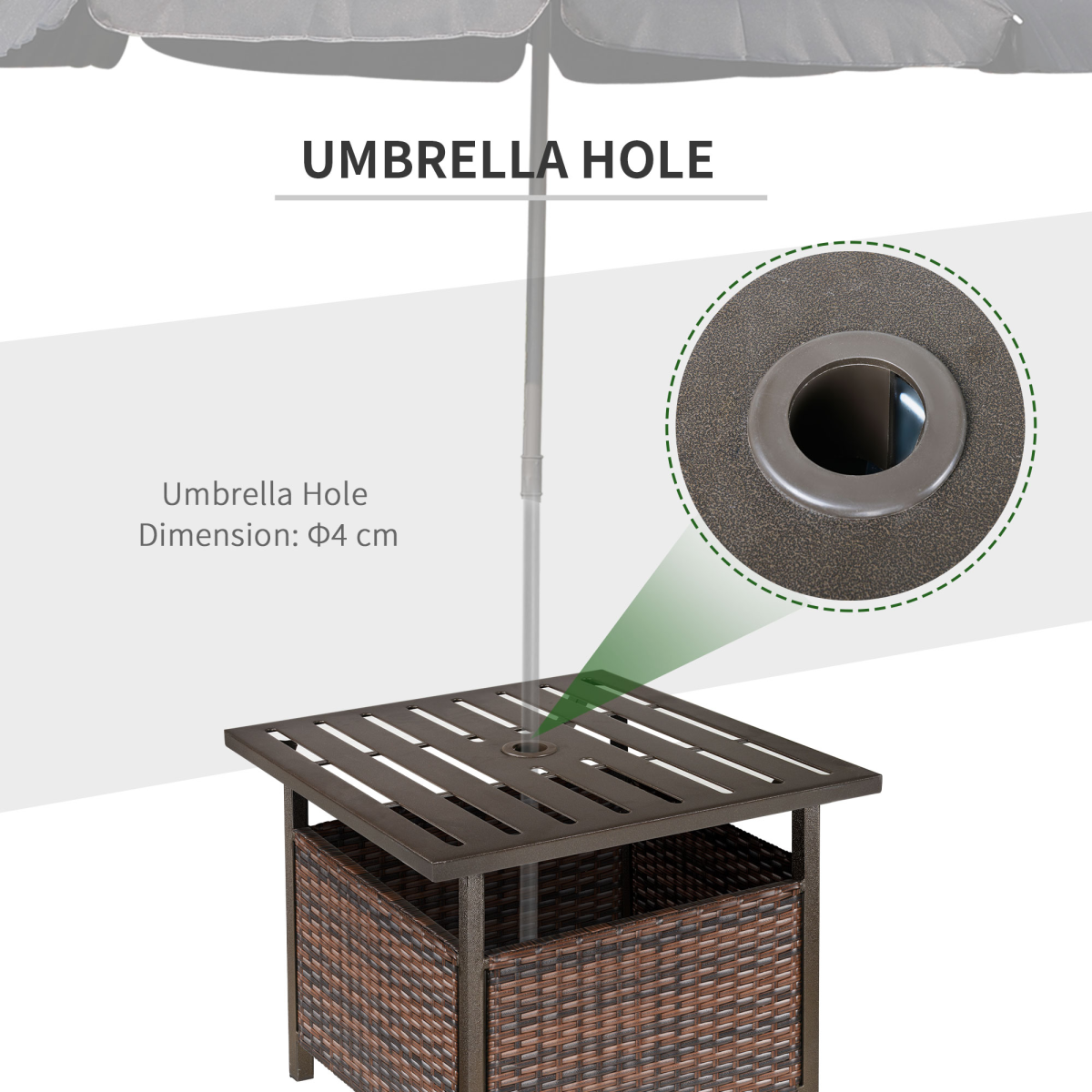 Outsunny Outdoor Rattan Coffee Table with Umbrella Hole & Storage