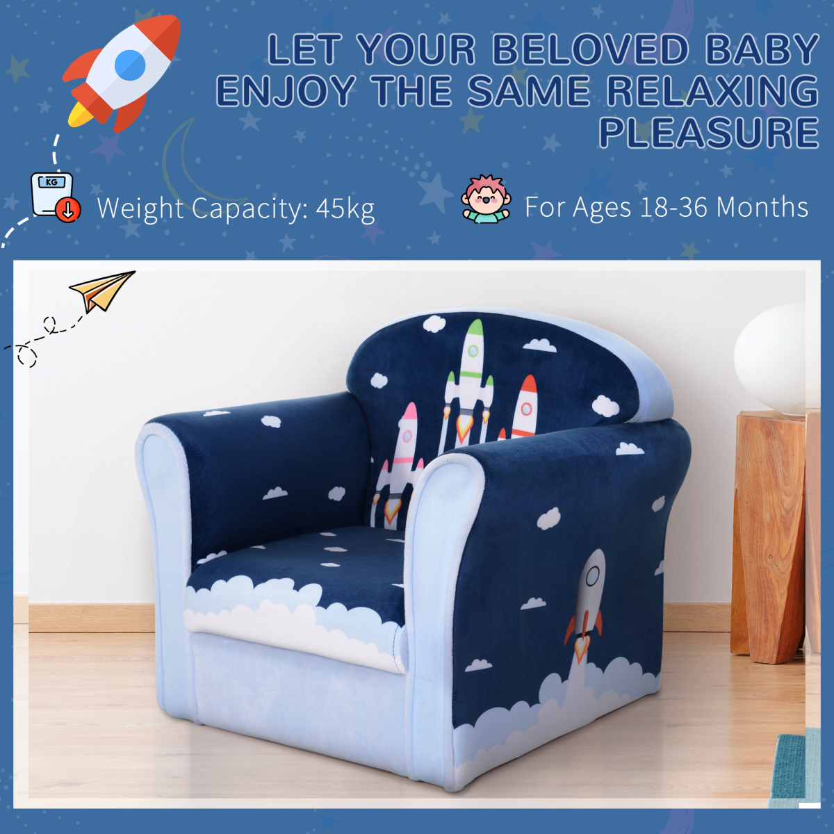 HOMCOM Kids Rocket Armchair, Children's Sofa Seat, 18M+, 45kg