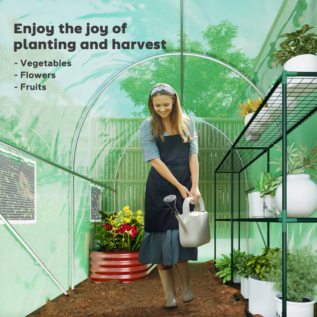 Outsunny Walk-In Polytunnel Greenhouse, Steel Frame, 3x2m, Green