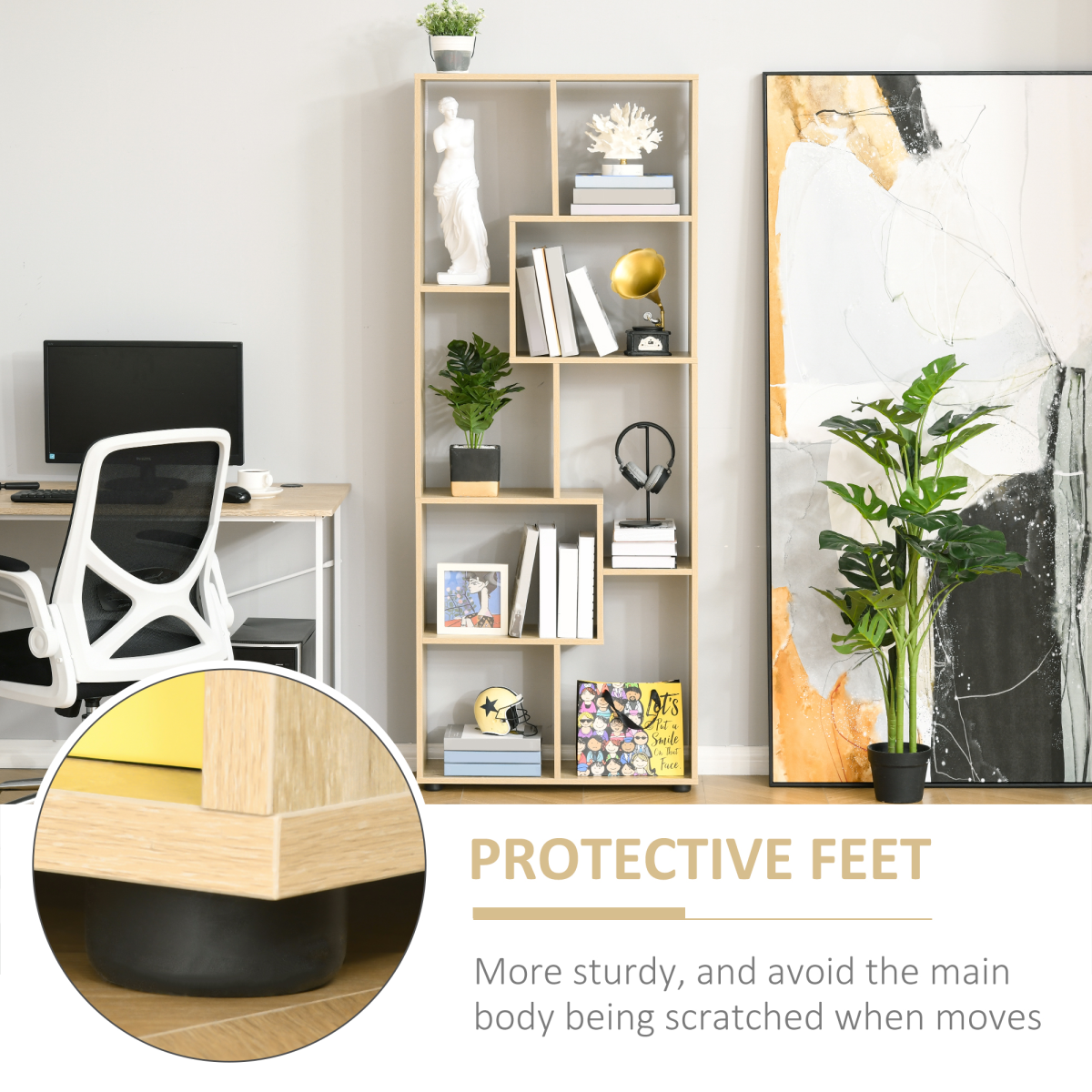 HOMCOM 178cm 8-Shelf Oak Tone Bookcase with Melamine Surface and Anti-Tipping Design