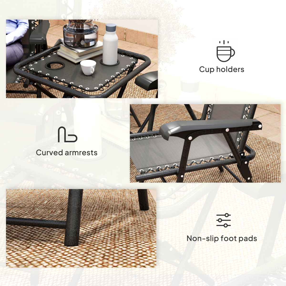 Outsunny 3-Piece Folding Bistro Set with Cup Holders, Black