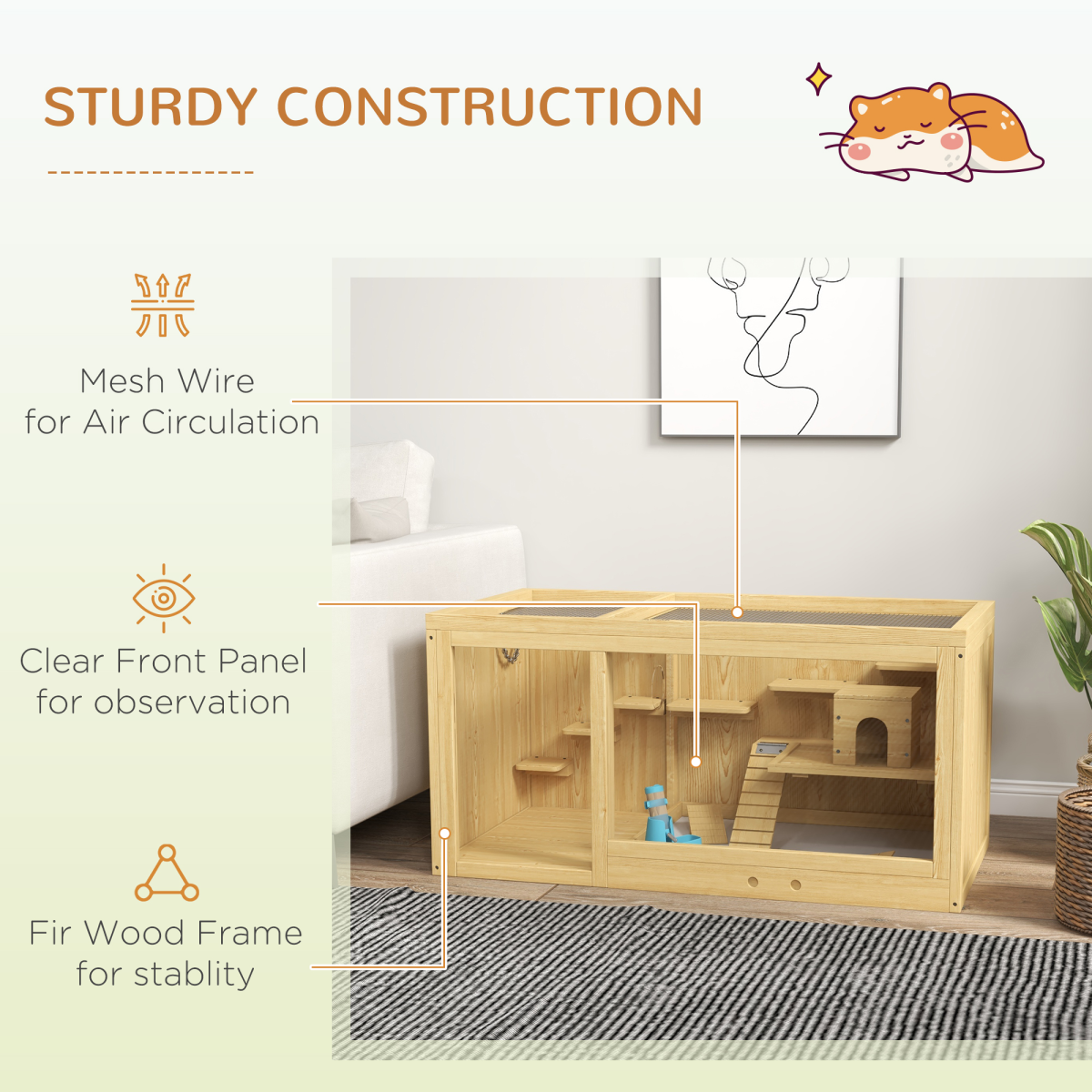 PawHut Wooden Hamster Cage with Water Bottle, Platforms & Openable Roof