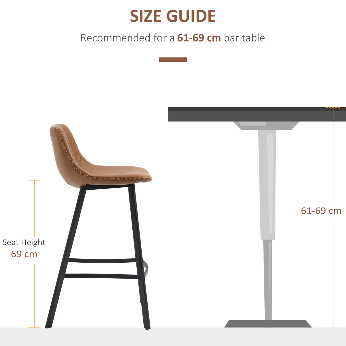 HOMCOM Set of 2 Industrial Bar Stools with Steel Legs and Faux Leather Seats, Brown