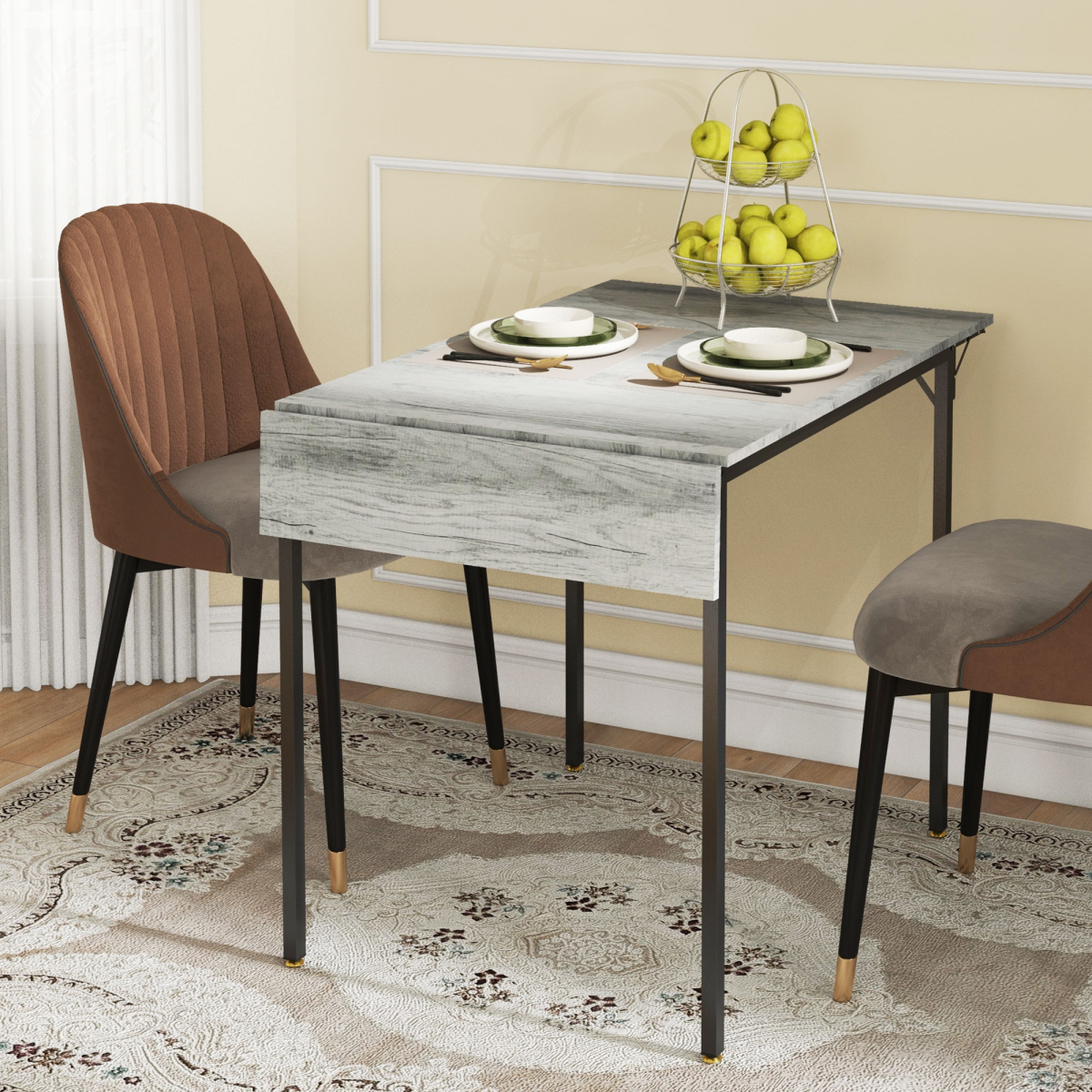 PawHut Grey Folding Drop Leaf Dining Table for 2-4 People