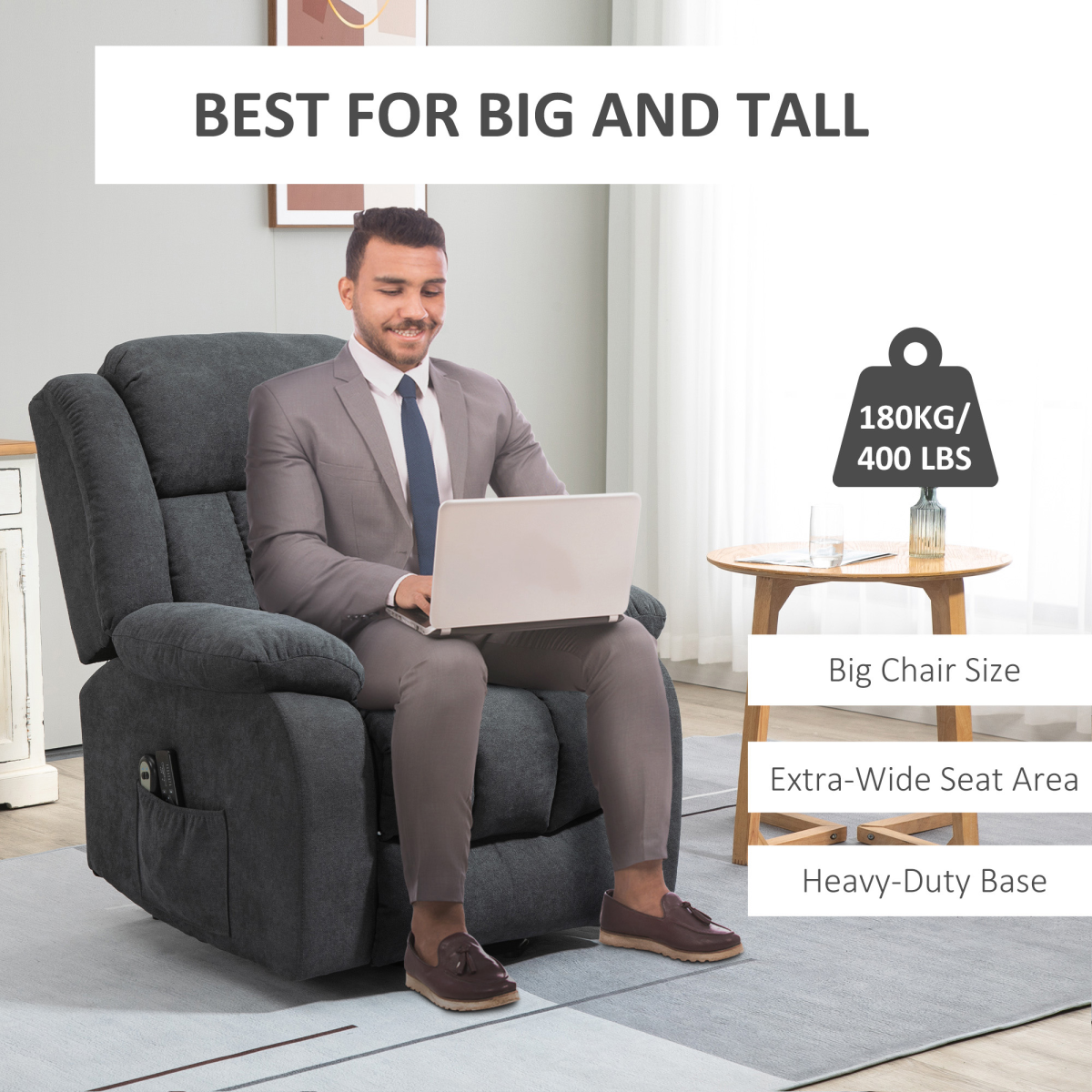 HOMCOM Heavy Duty Lift Recliner Chair with Massage, Dark Grey