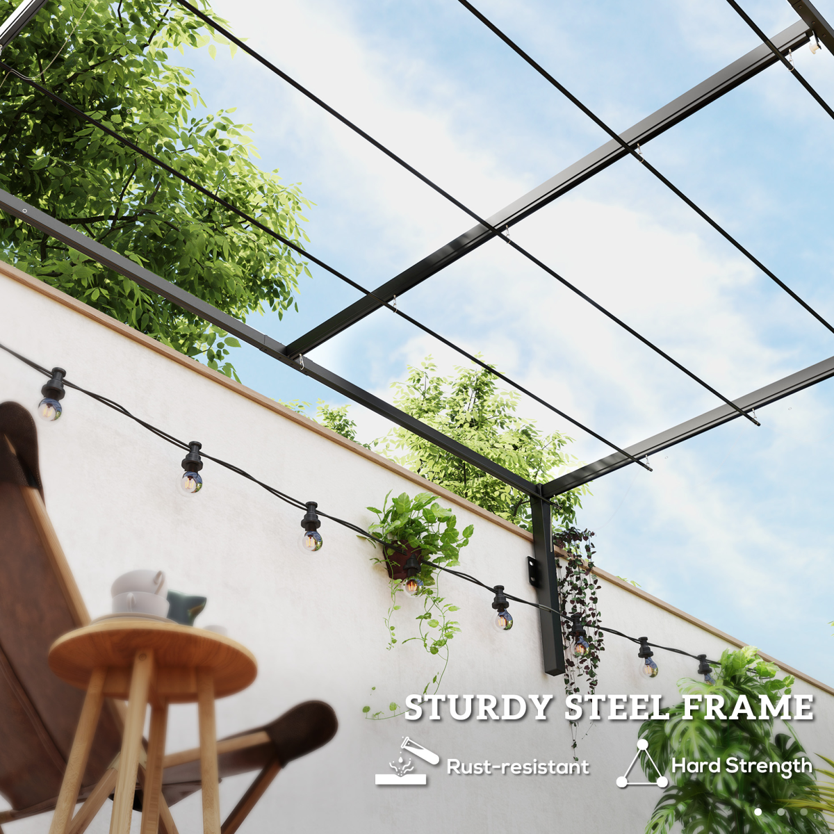 Outsunny 2 x 3 m Wall Mounted Pergola with Retractable Roof, Khaki