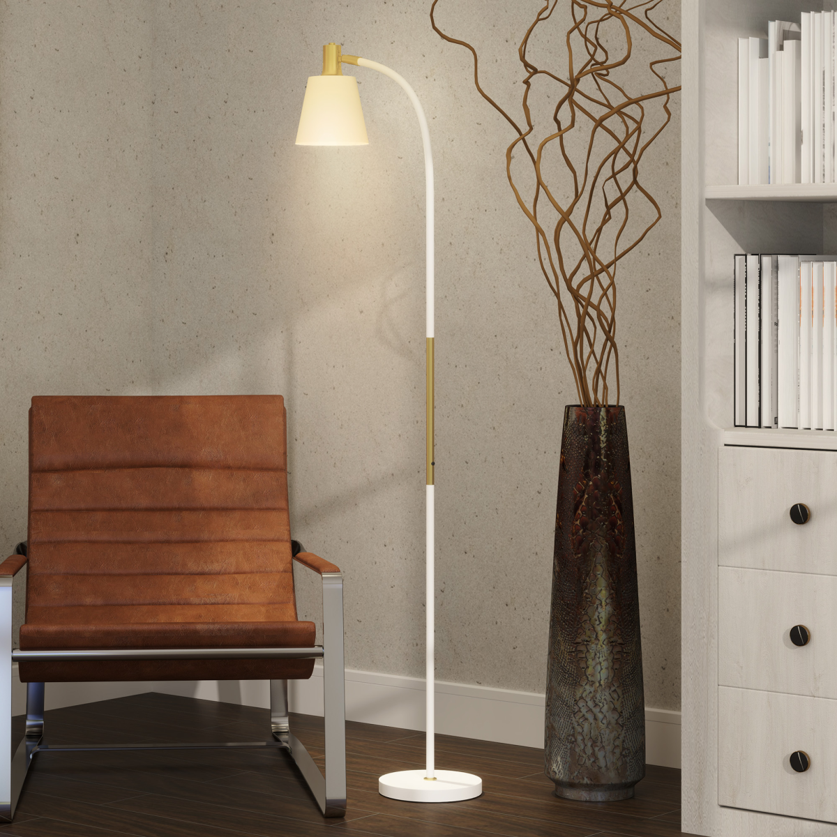 HOMCOM Adjustable Height Spotlight Floor Reading Lamp, White and Gold