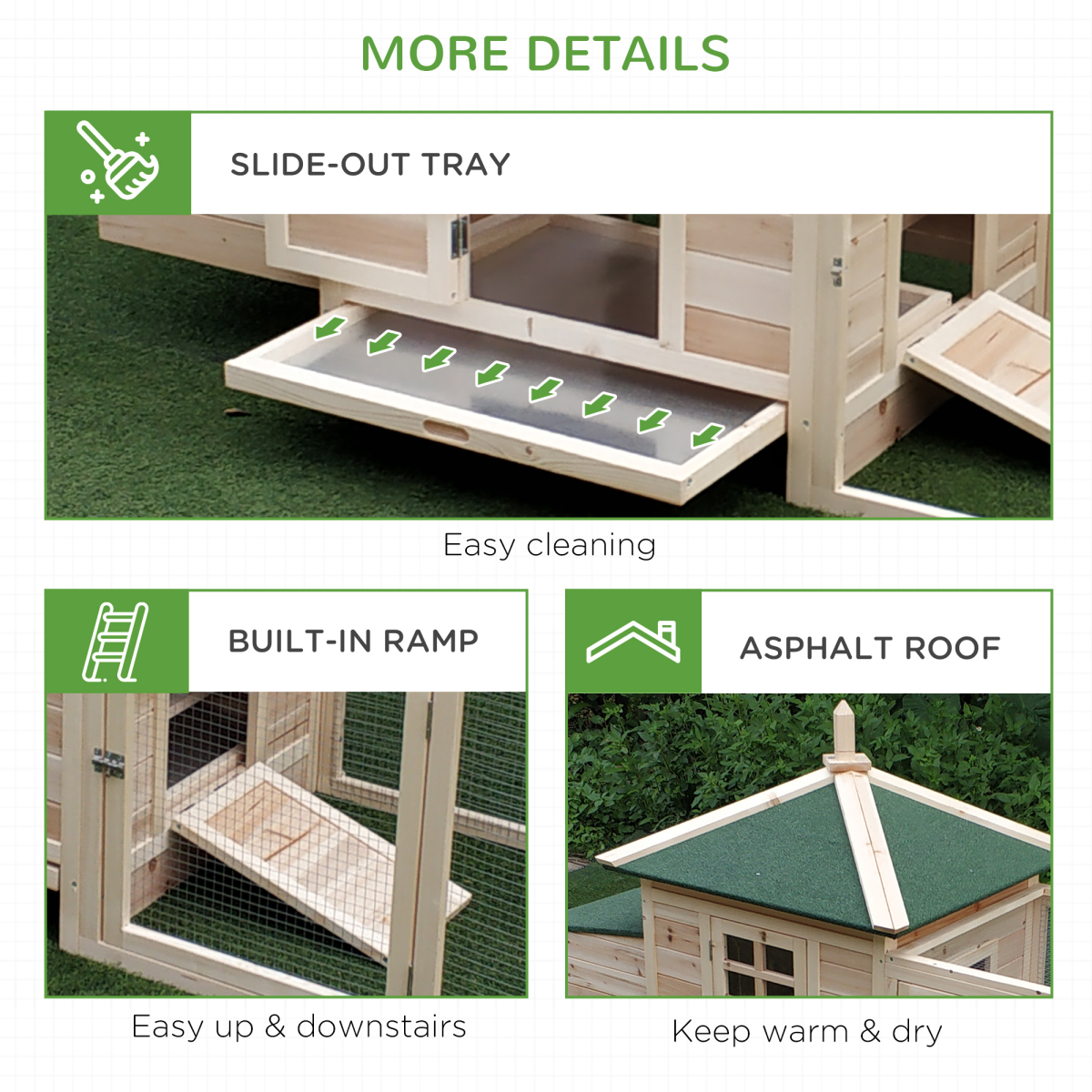 PawHut Wooden Chicken Coop with Nesting Box and Outdoor Run, Weather-Resistant Roof, Slide-Out Tray
