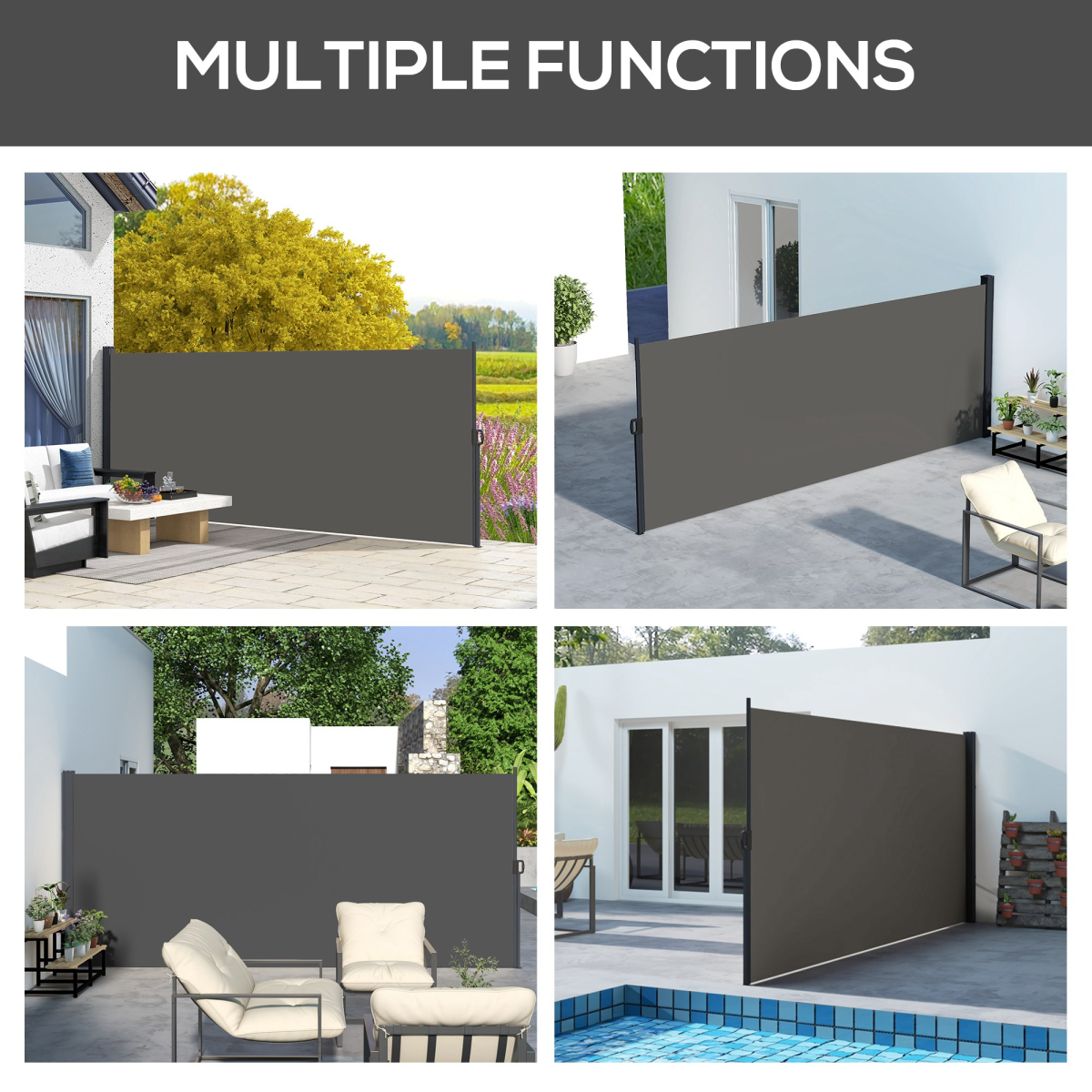 Outsunny Retractable Side Awning Privacy Screen, 400 x 180cm, Dark Grey