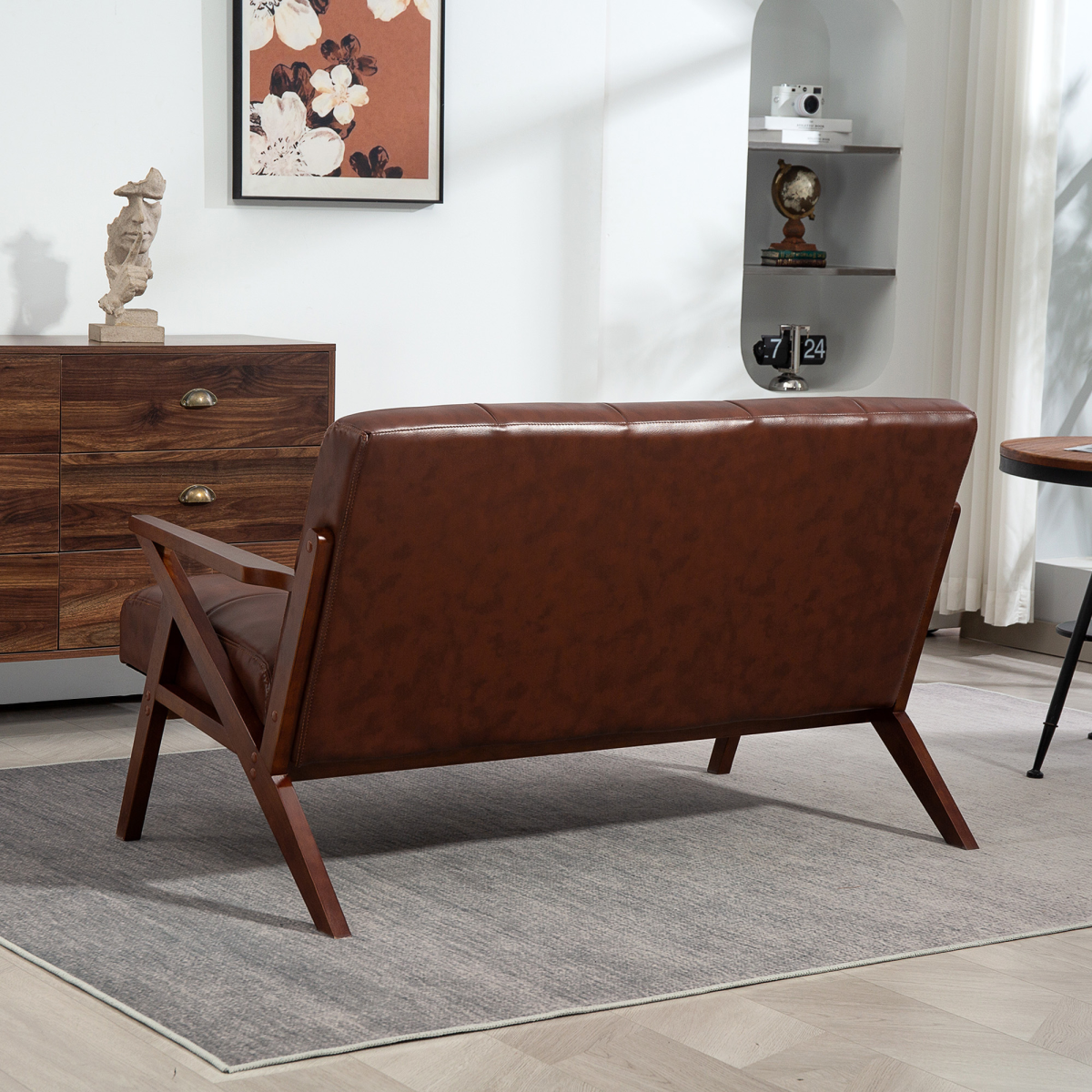 HOMCOM Compact Vintage Brown 2 Seater Sofa with Solid Wood Frame