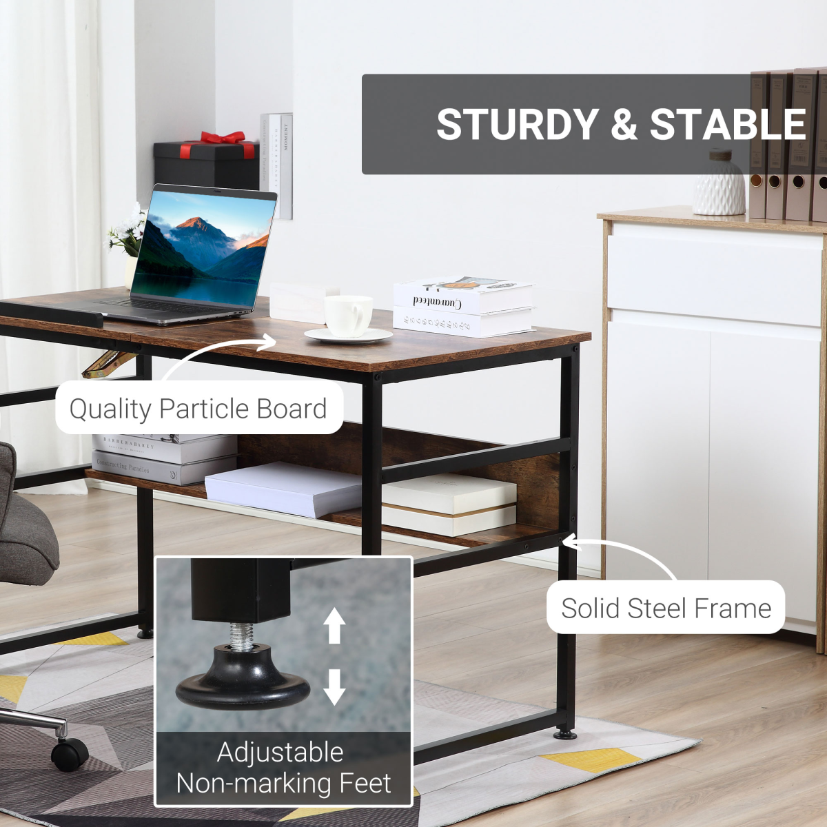 HOMCOM Tiltable Drafting Table Home Office Desk with Shelf, Rustic Brown