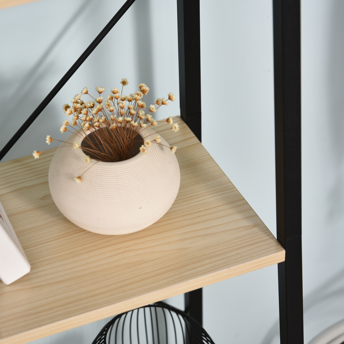 4-Tier Minimalistic Ladder Shelf Unit with Steel Frame and MDF Shelves for Display Storage