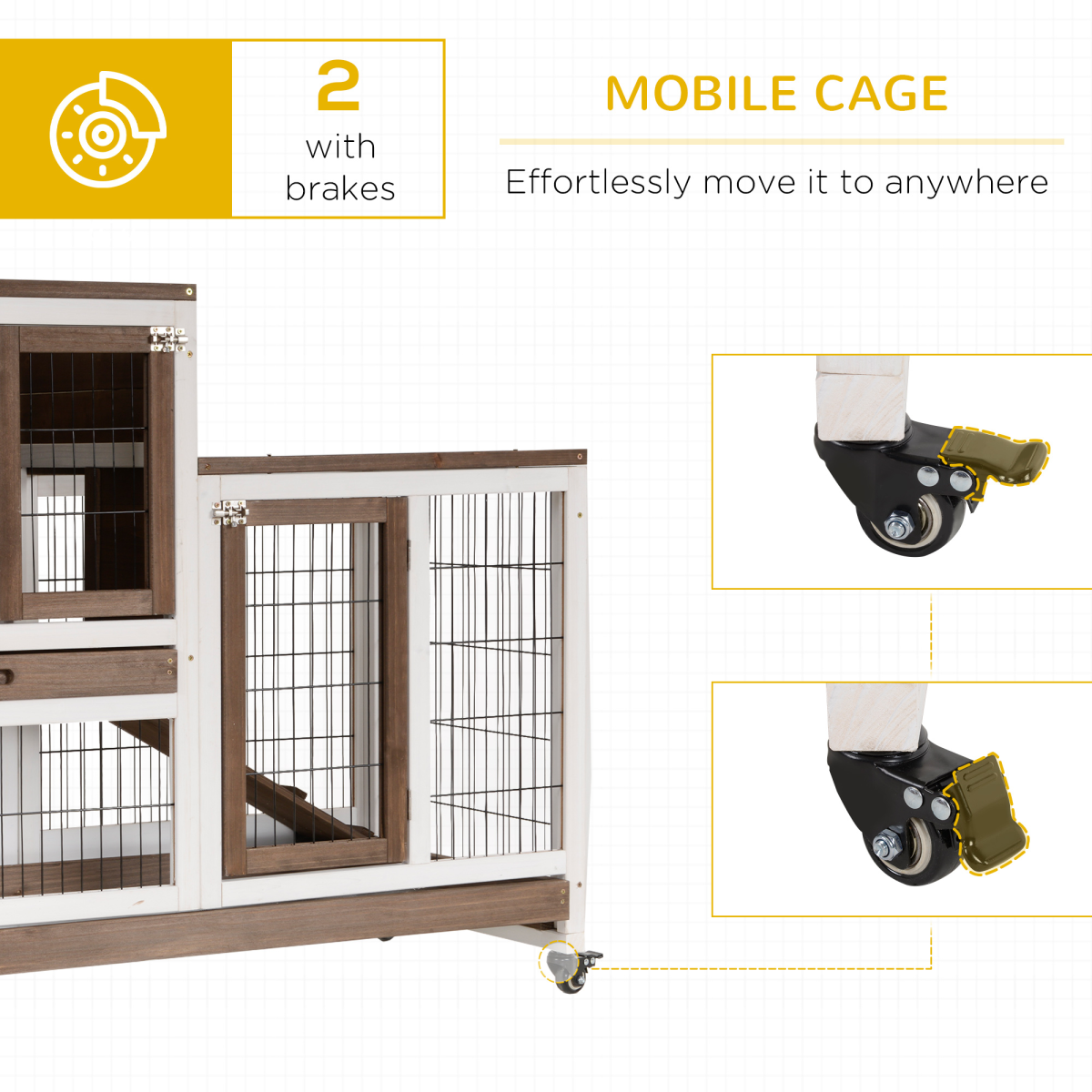 Wooden Rabbit Hutch with Wheels, Indoor Small Pet Cage 110 x 50 x 86cm