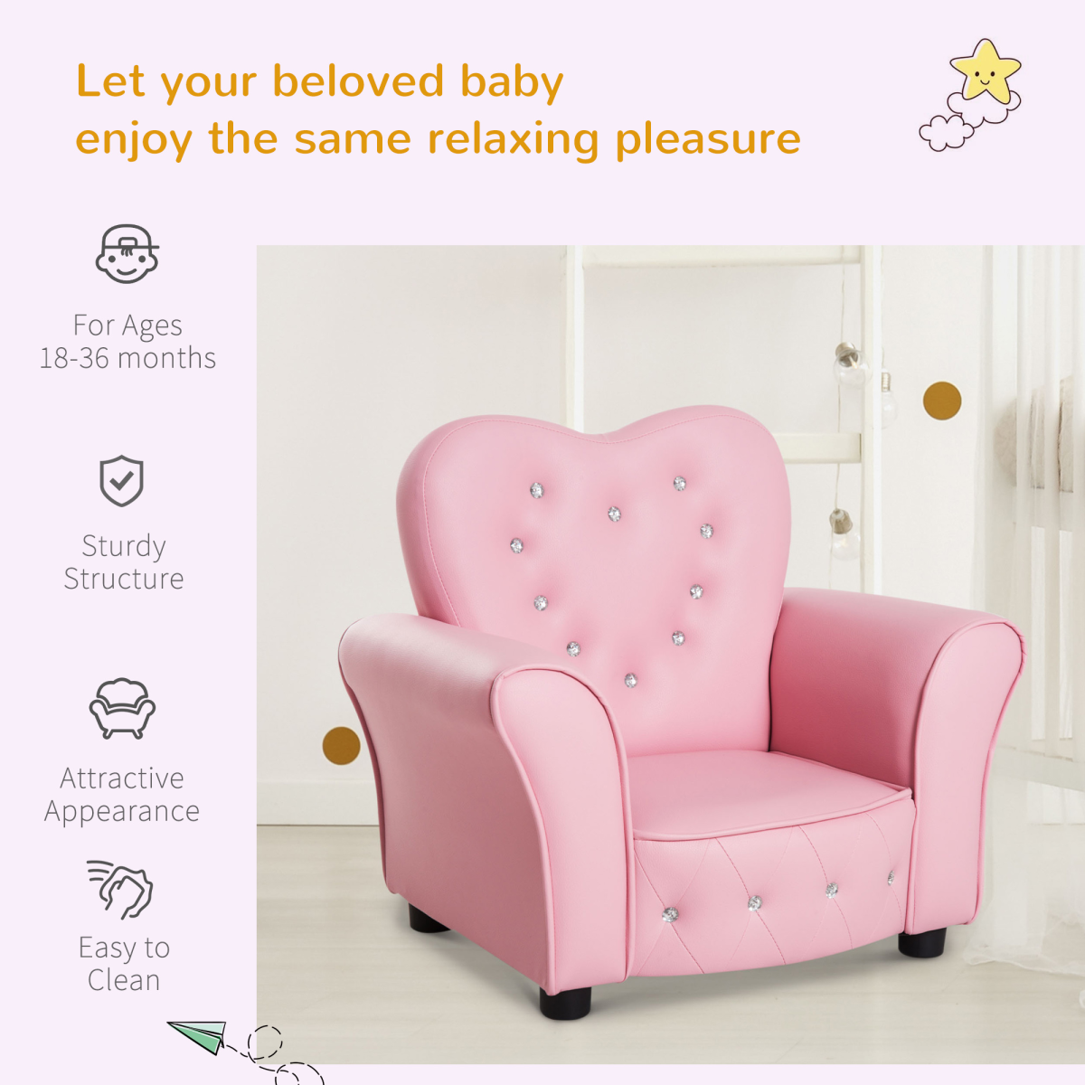 HOMCOM Pink Toddler Mini Sofa, Children Armchair, 18M+