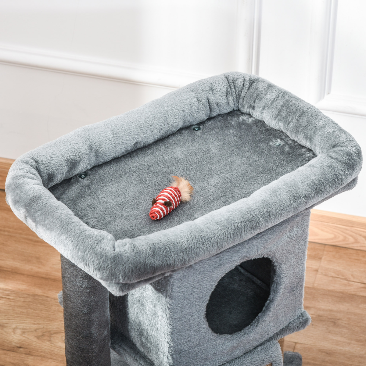 Grey Cat Tree Activity Centre with Scratching Pad, Toy Ball, Cat House and Top Perch