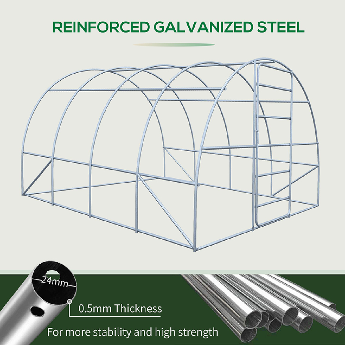 4 x 3 m Walk-In Garden Polytunnel Greenhouse with Door and Galvanised Steel Frame