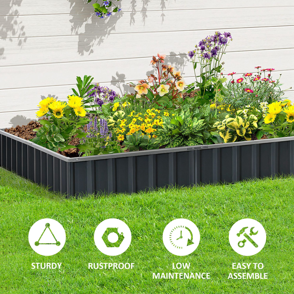 Outsunny Metal Raised Garden Bed Planter Box, 2.6m x 0.9m, No-Bottom Design