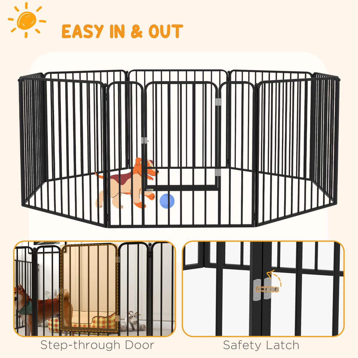 PawHut 80cm 8-Panel Steel Dog Playpen for Small and Medium Dogs, Black