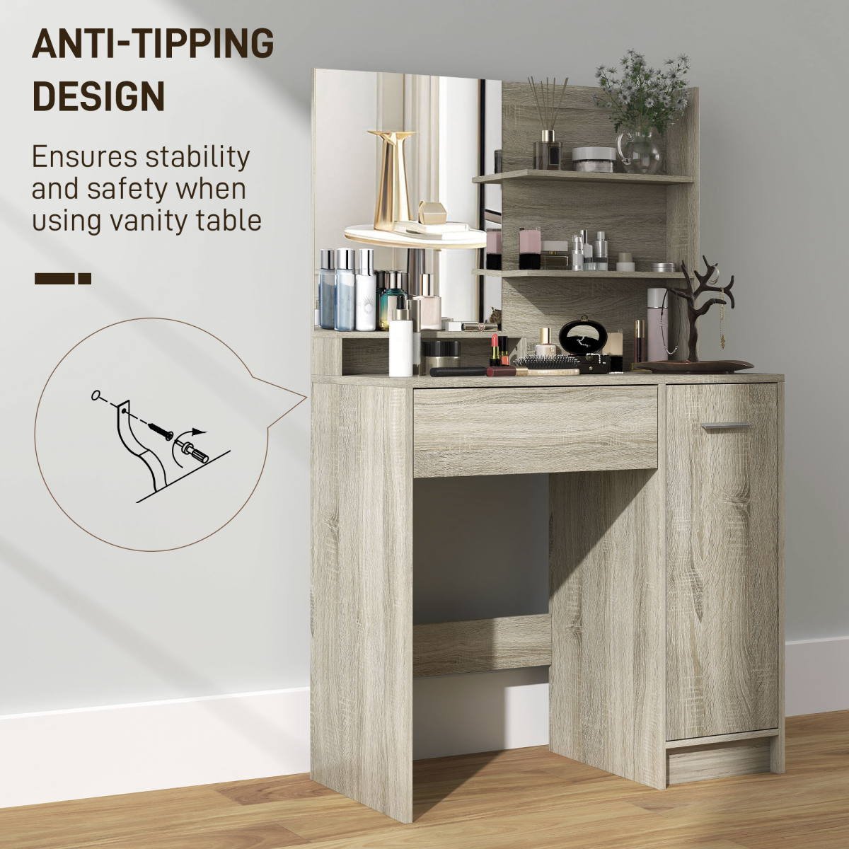 HOMCOM Dressing Table with Mirror, Stool and Storage for Bedroom