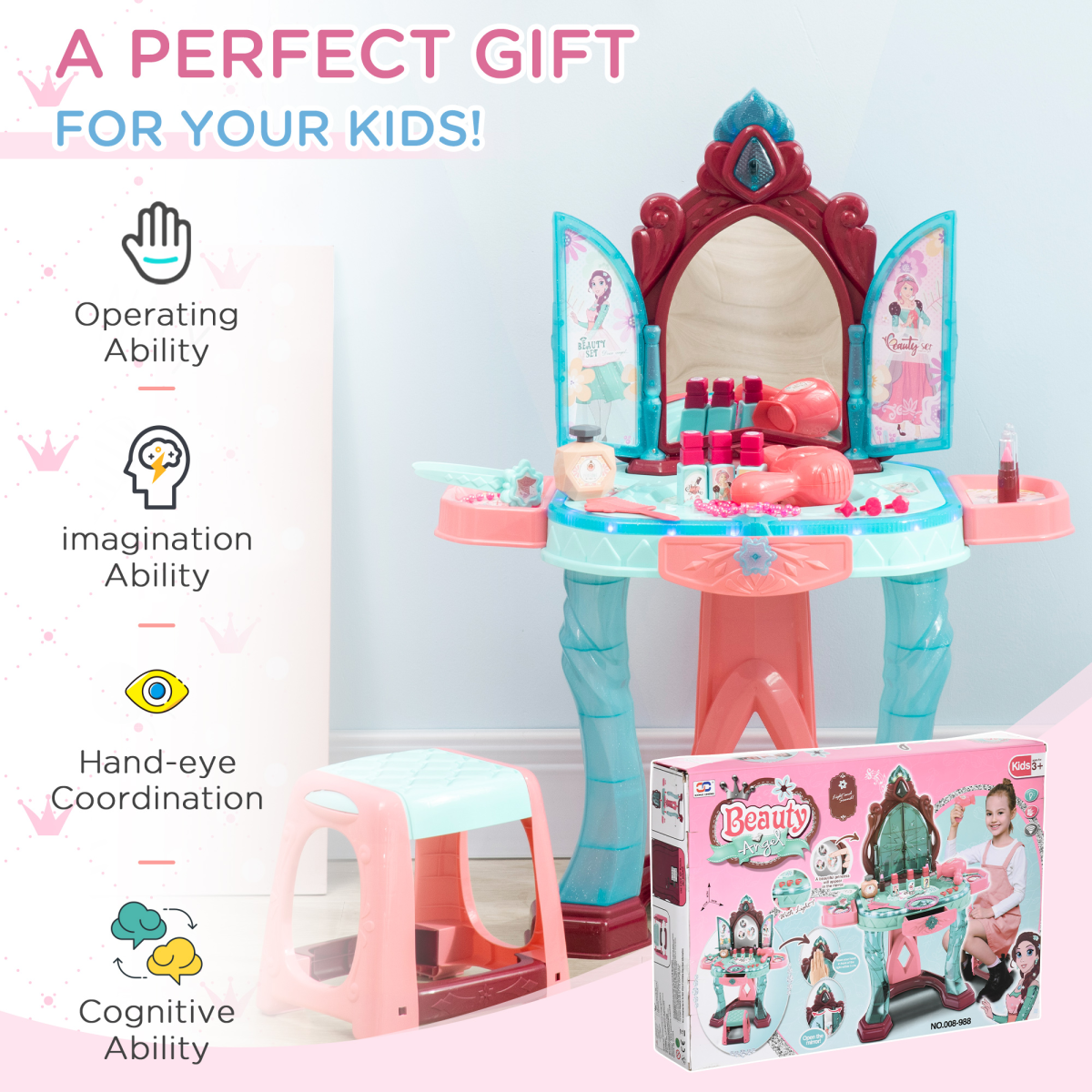 31-Piece Kids Princess Dressing Table Set with Light & Music