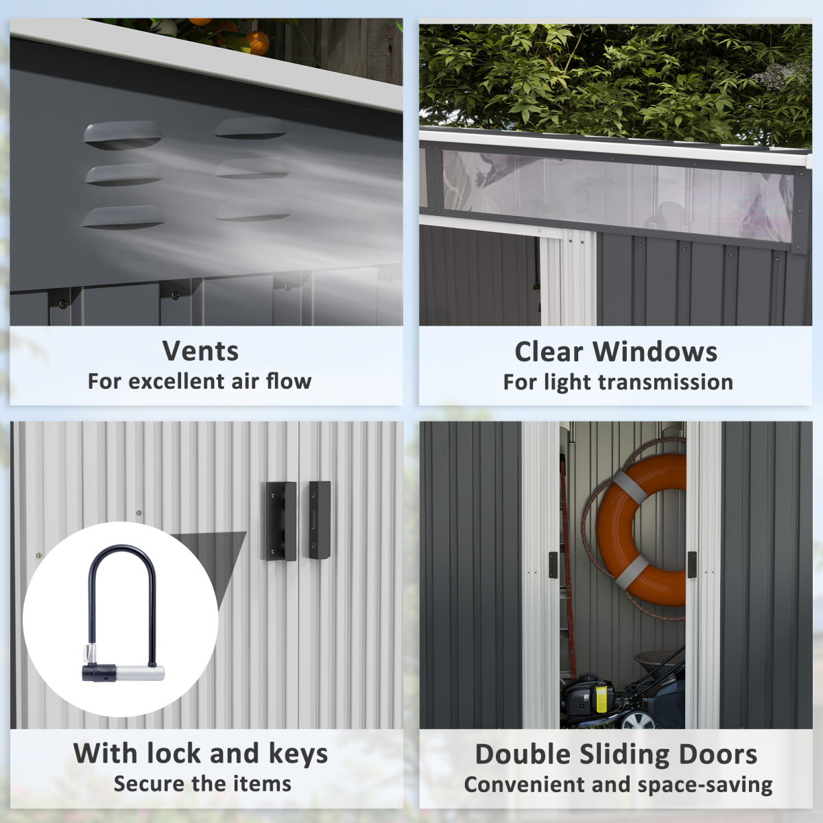 Outsunny 6.5 x 4 ft Lockable Metal Garden Shed with Foundation, Charcoal Grey