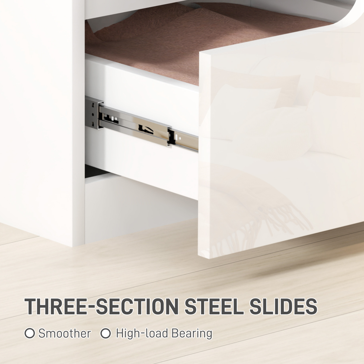 HOMCOM Modern White Bedside Table with 2 Drawers for Bedroom