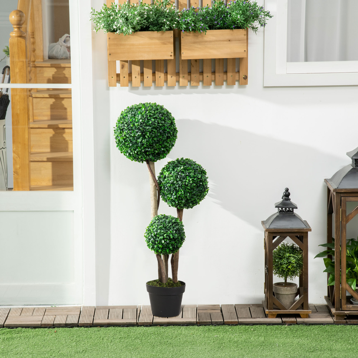 HOMCOM Artificial 3-Ball Boxwood Topiary Tree, 90cm, Indoor/Outdoor