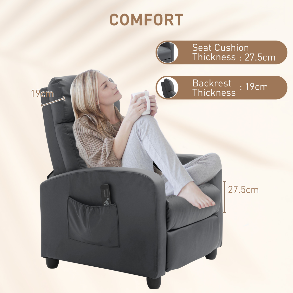 Massage Recliner Chair with Two Massage Points, 8 Modes, Adjustable Settings and Remote Control, 120kg Max Load