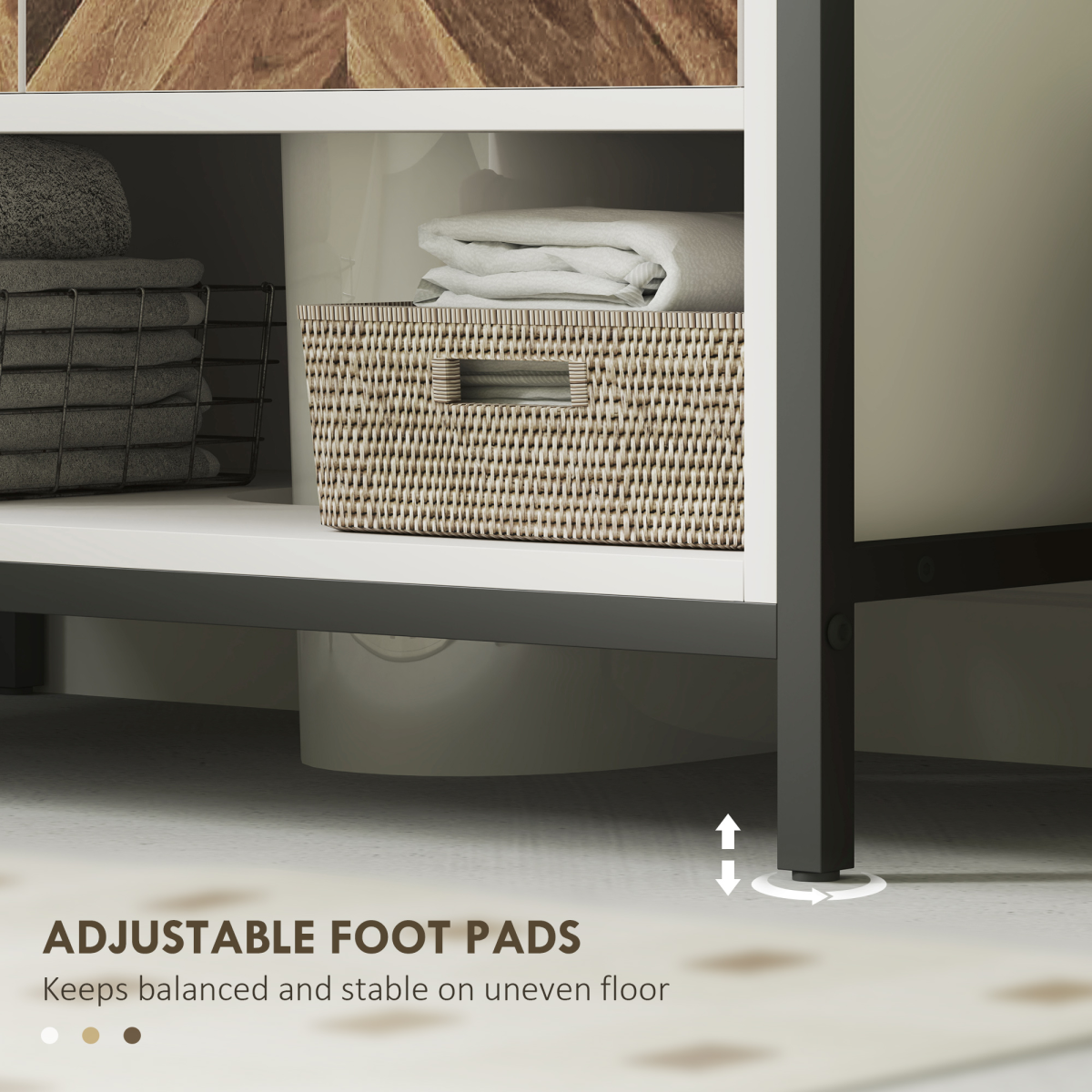 HOMCOM Cream Bathroom Under Sink Cabinet with U-Cut Out