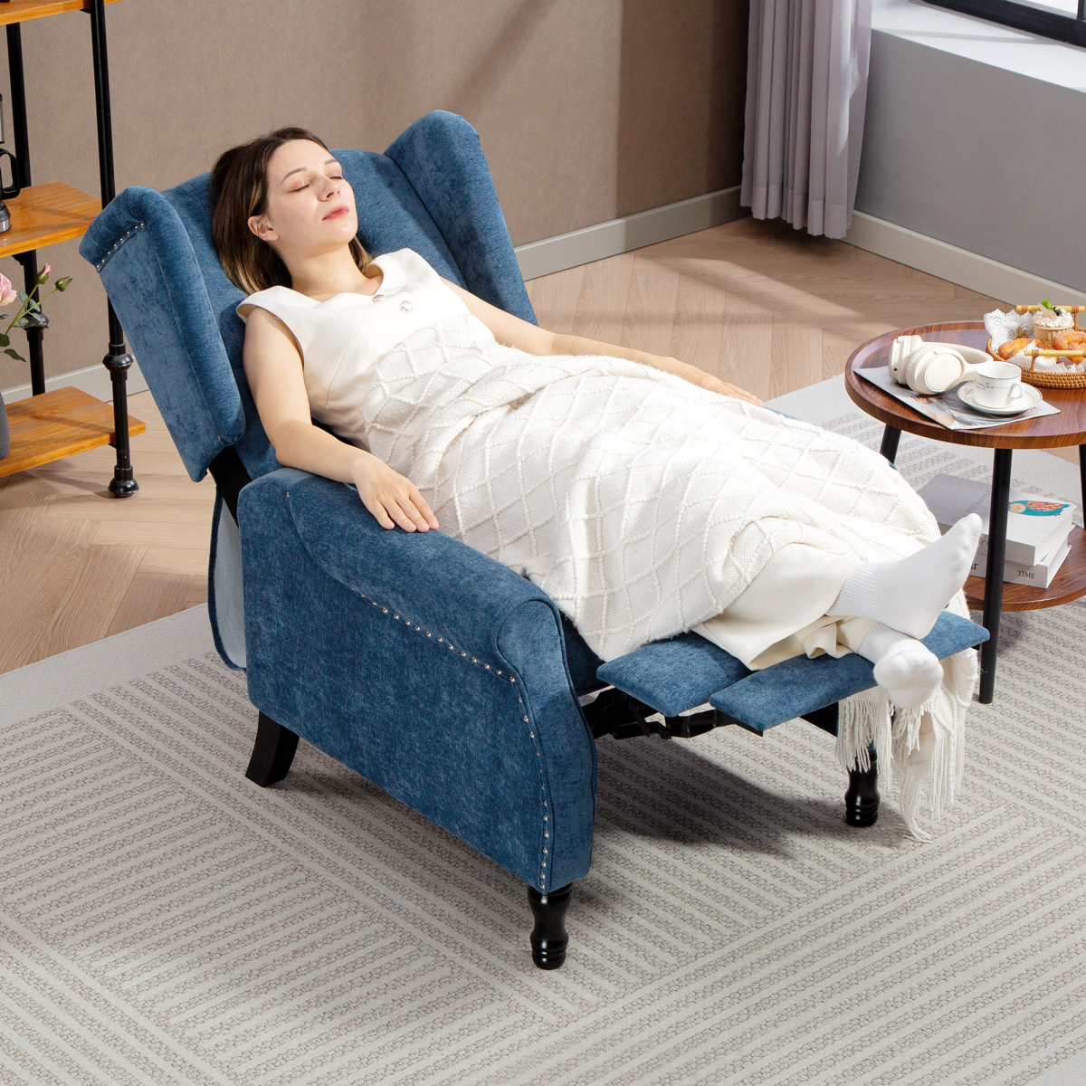 HOMCOM Manual Reclining Armchair with Footrest, Royal Blue