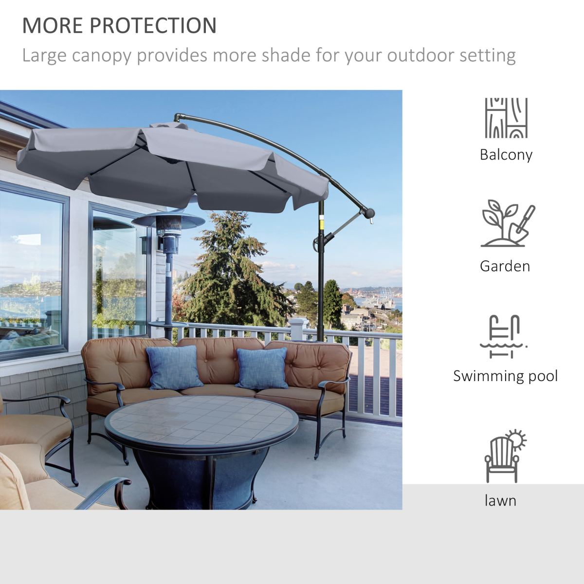 Outsunny 2.7m Banana Parasol Cantilever Umbrella with Crank and Adjustable Canopy Angle, Dark Grey
