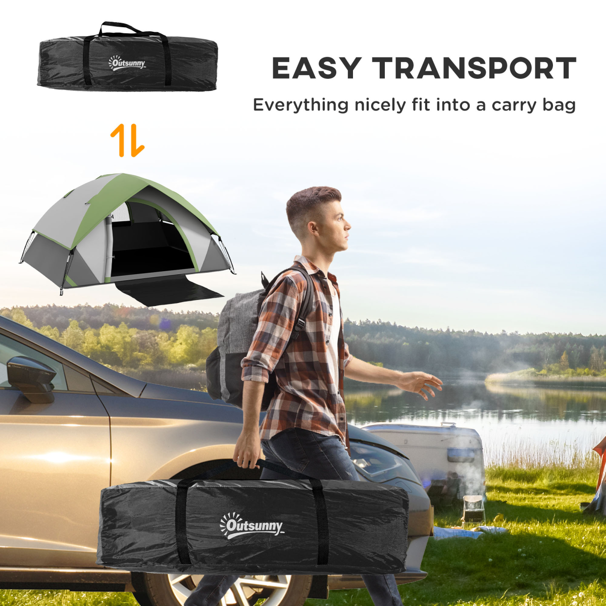 Outsunny 2 Person Camping Tent, Sewn-in Groundsheet, 3000mm Waterproof