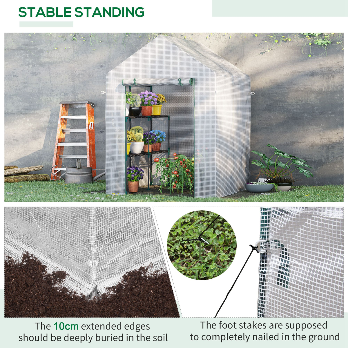 Outsunny Greenhouse for Outdoor Gardening, 2-Tier Shelf, UV-Resistant PE Cover, 143 x 143 x 195 cm, Green