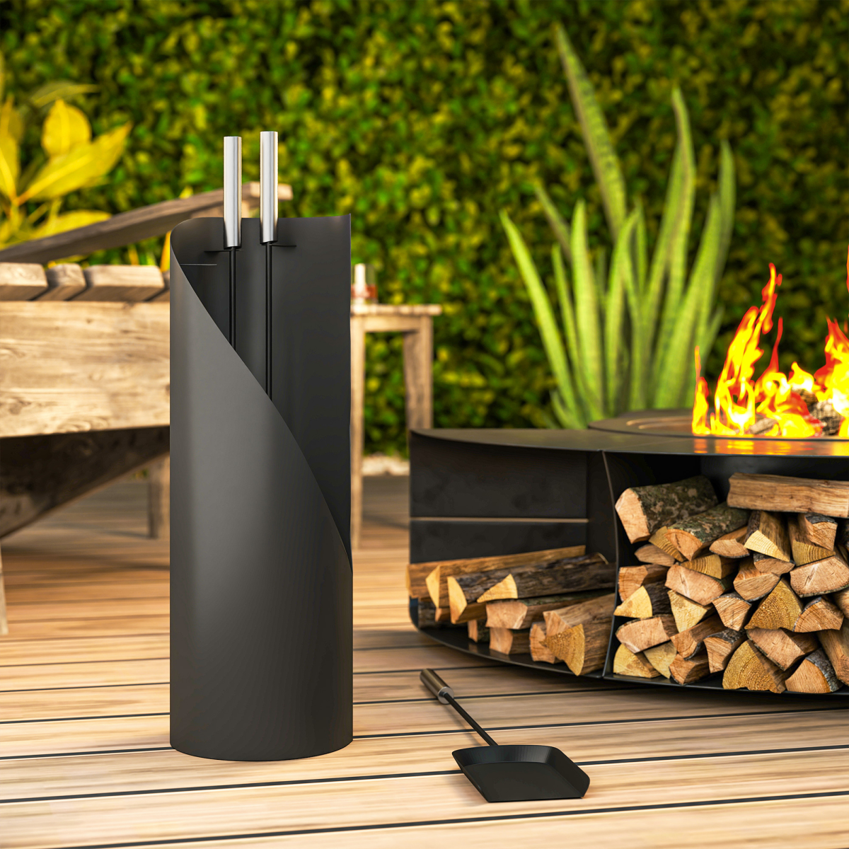Outsunny 4-Piece Metal Fireplace Companion Set, Black