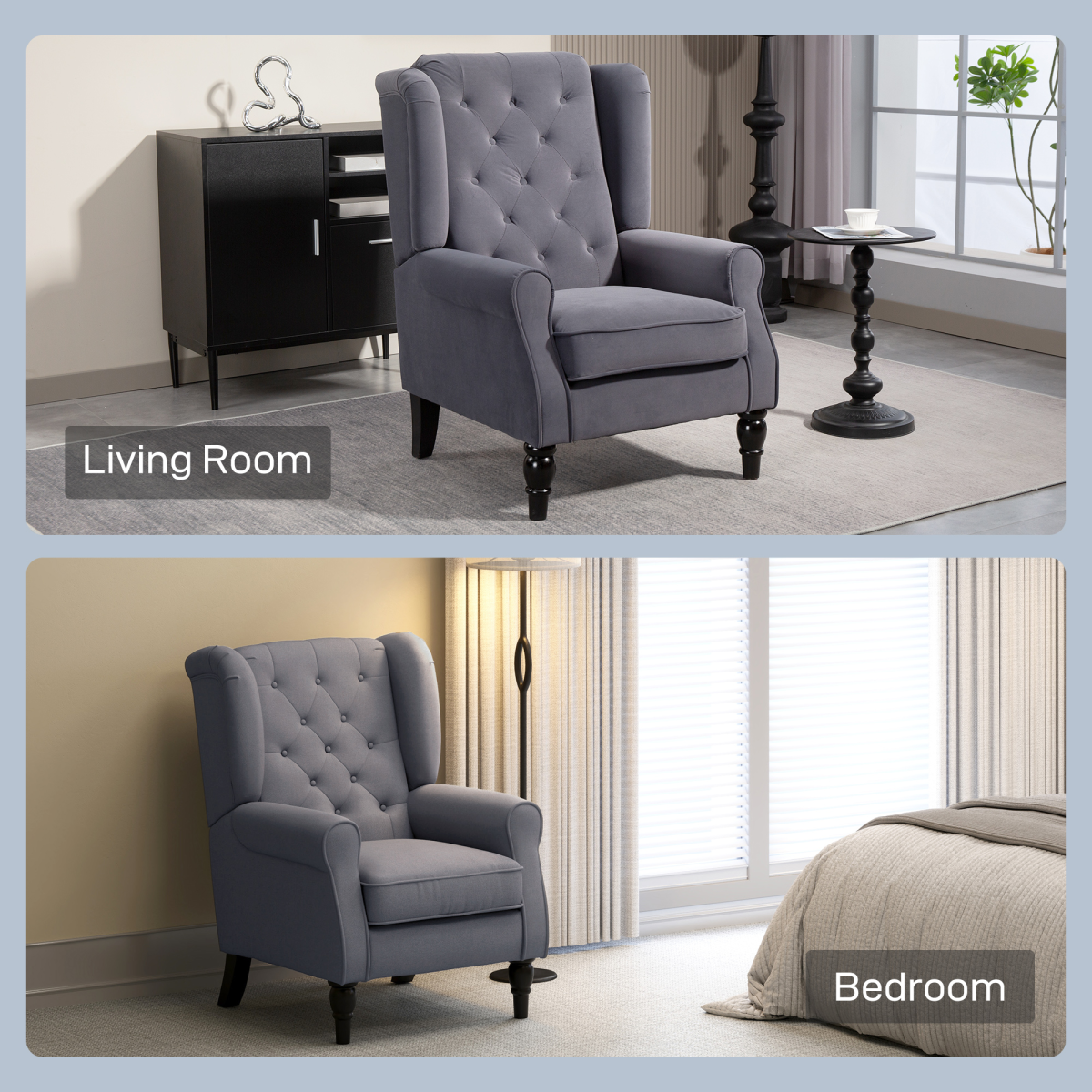 HOMCOM Retro Tufted Velvet Accent Armchair, Charcoal Grey