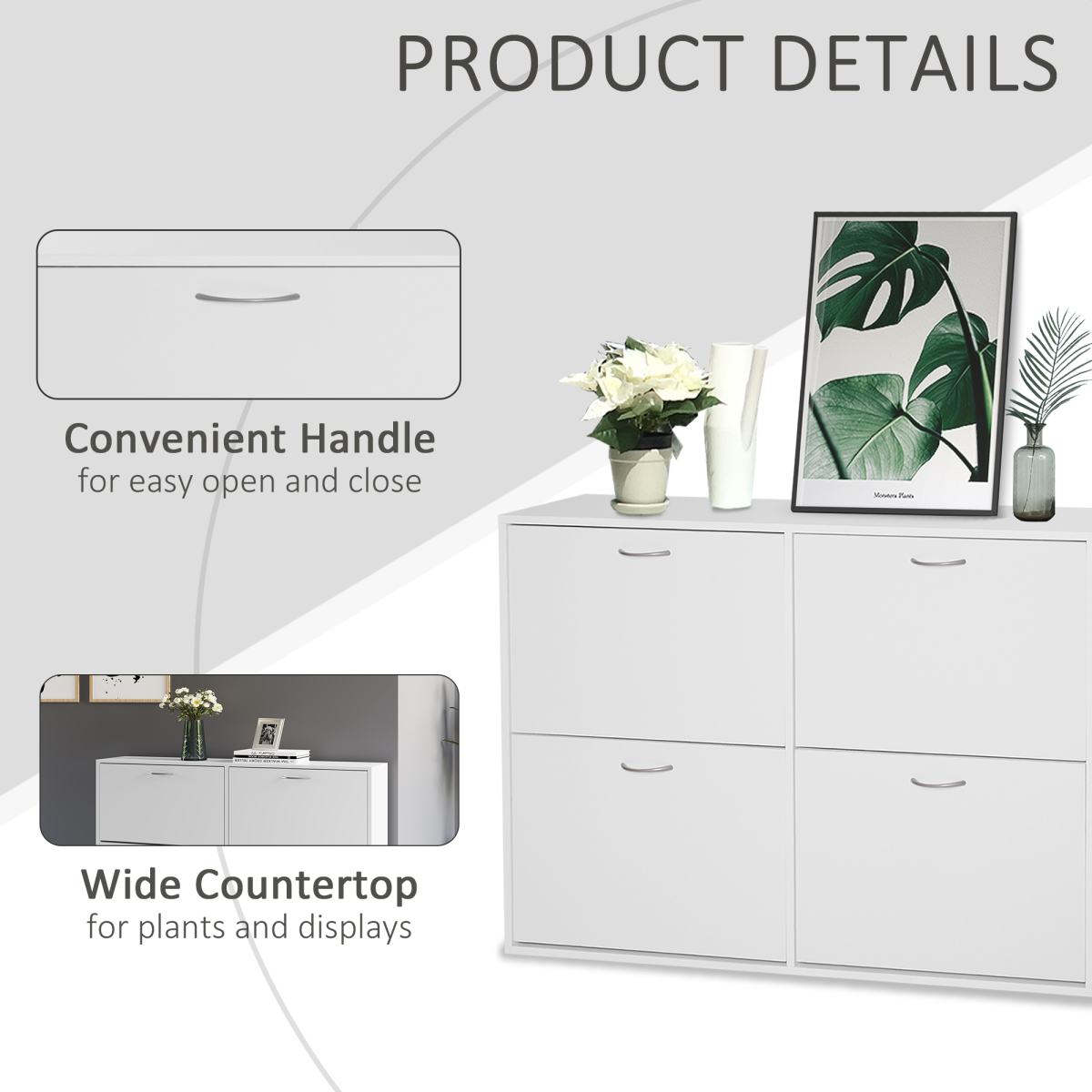 Wooden 4-Drawer Shoe Cabinet with Adjustable Shelves - White