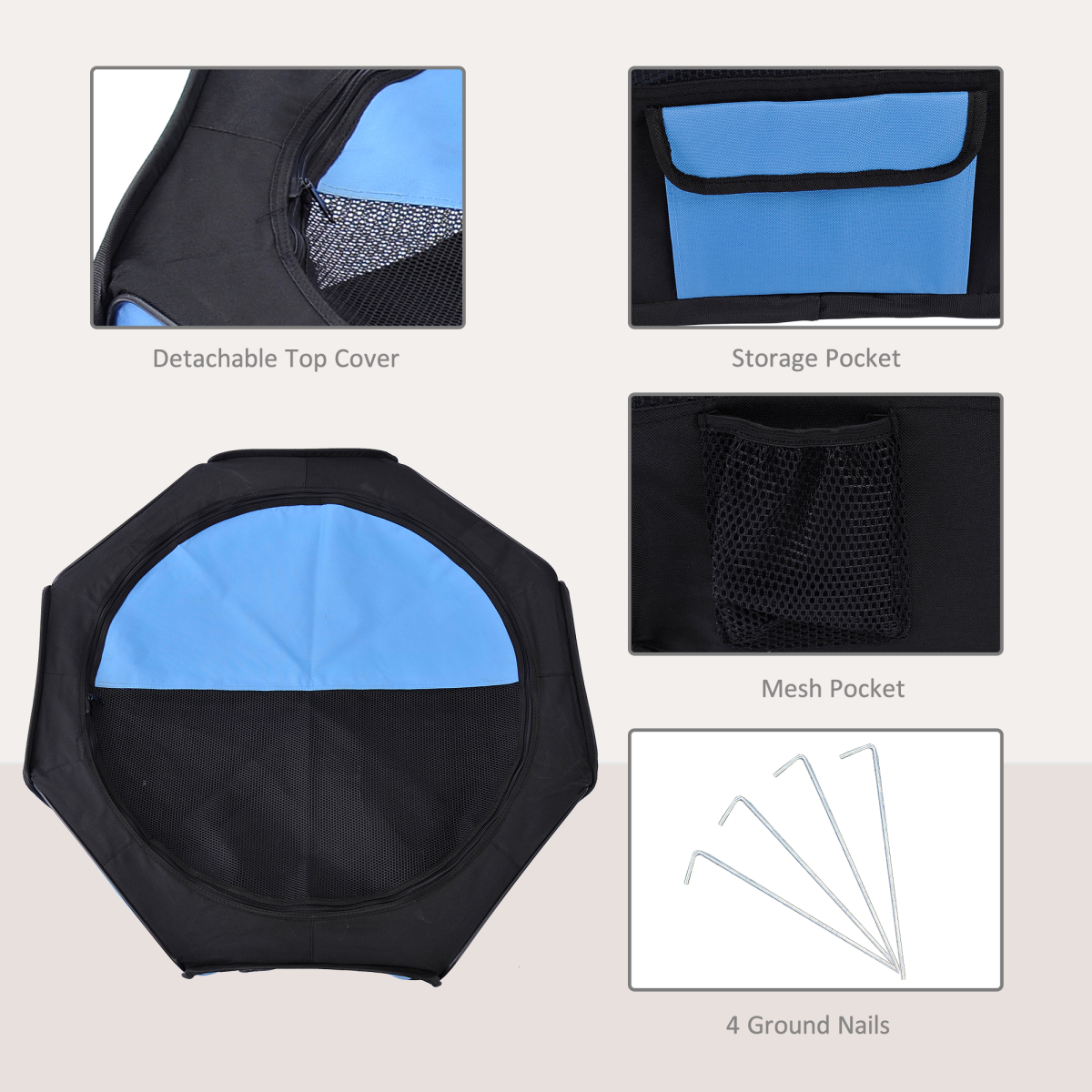 PawHut Fabric Pet Playpen with Steel Frame, Waterproof Removable Bottom, Mesh Sides and Top, Zipped Doors, Carry Bag
