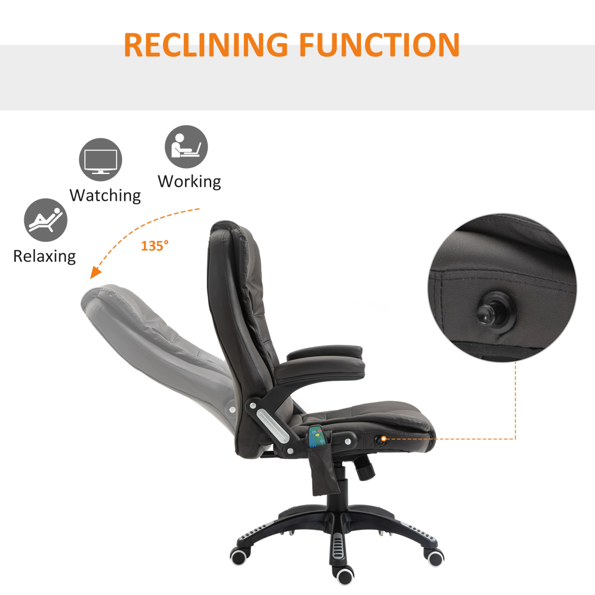 Executive Reclining Office Chair with Massage and Heat, Brown