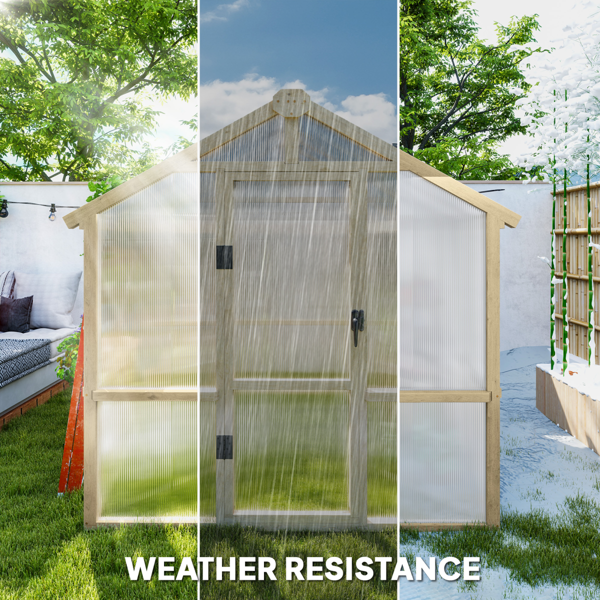 Outsunny Wooden Polycarbonate Greenhouse with Lockable Door, Brown