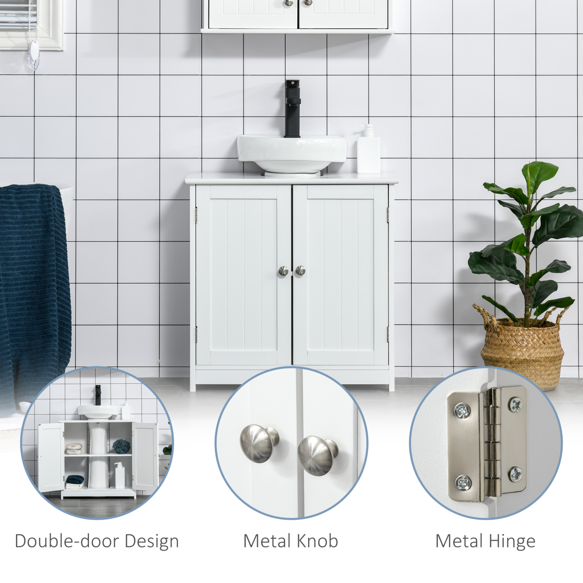 60x60cm White Under-Sink Storage Cabinet with Adjustable Shelf