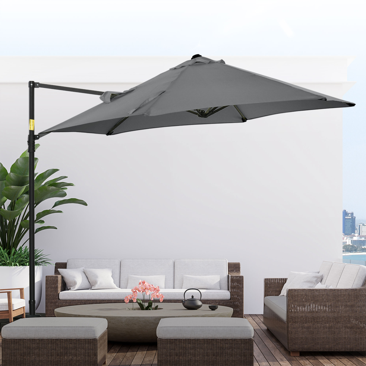 2.5M Garden Cantilever Parasol W/ 360 Rotation and Cross Base, Dark Grey