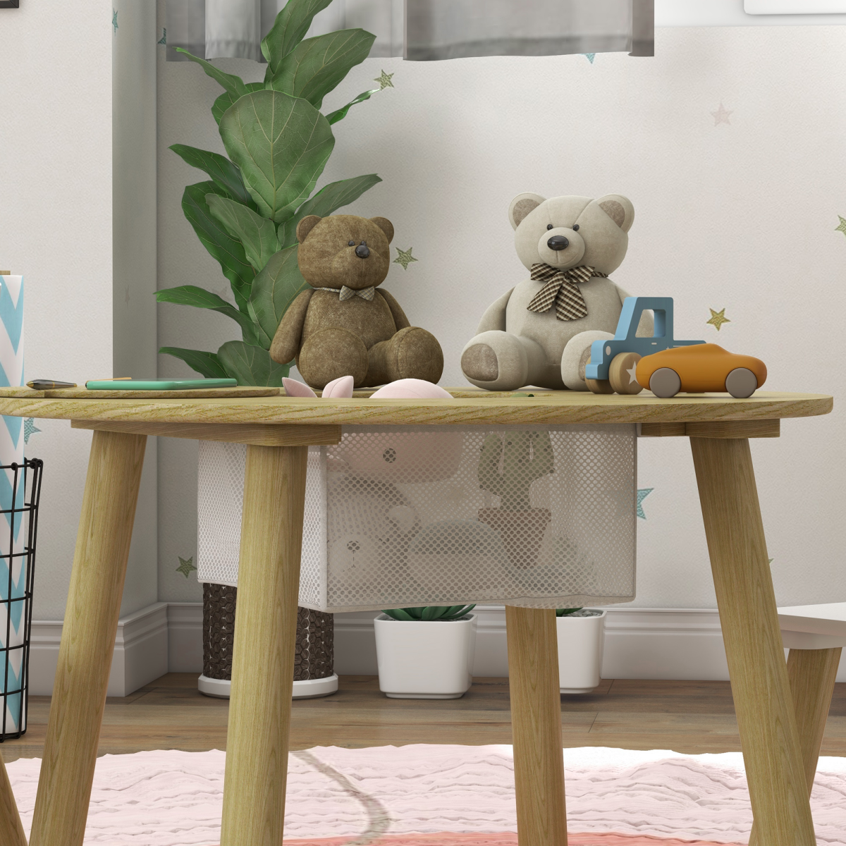AIYAPLAY 3-Piece Toddler Table and 2 Chair Set with Mesh Bag