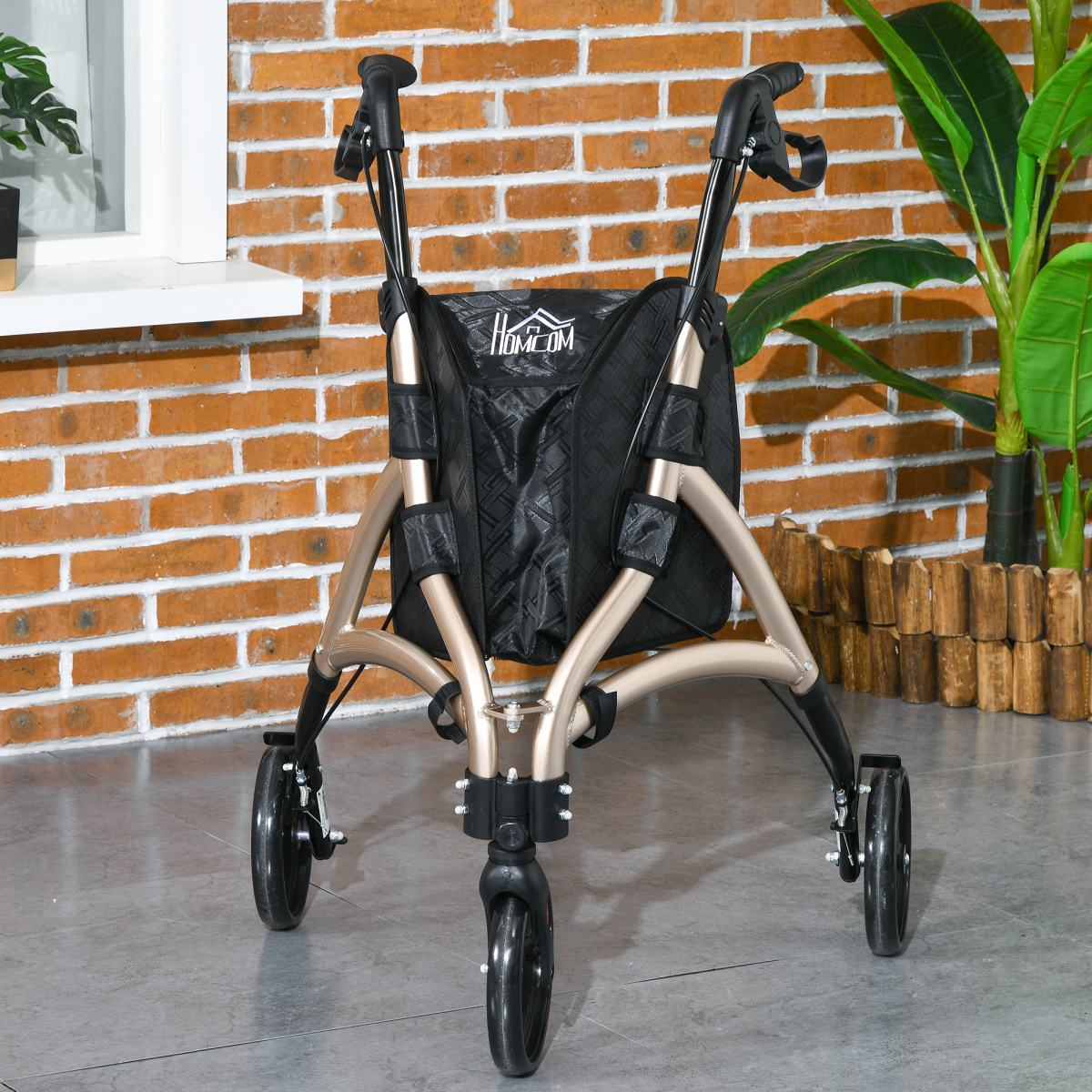 HOMCOM Aluminium 3-Wheel Folding Rollator with Adjustable Handle, Bag