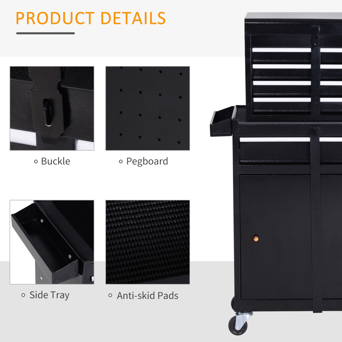 DURHAND Steel Rolling Tool Cabinet with 4 Drawers, Duo-Door Tool Chest on Wheels, Black