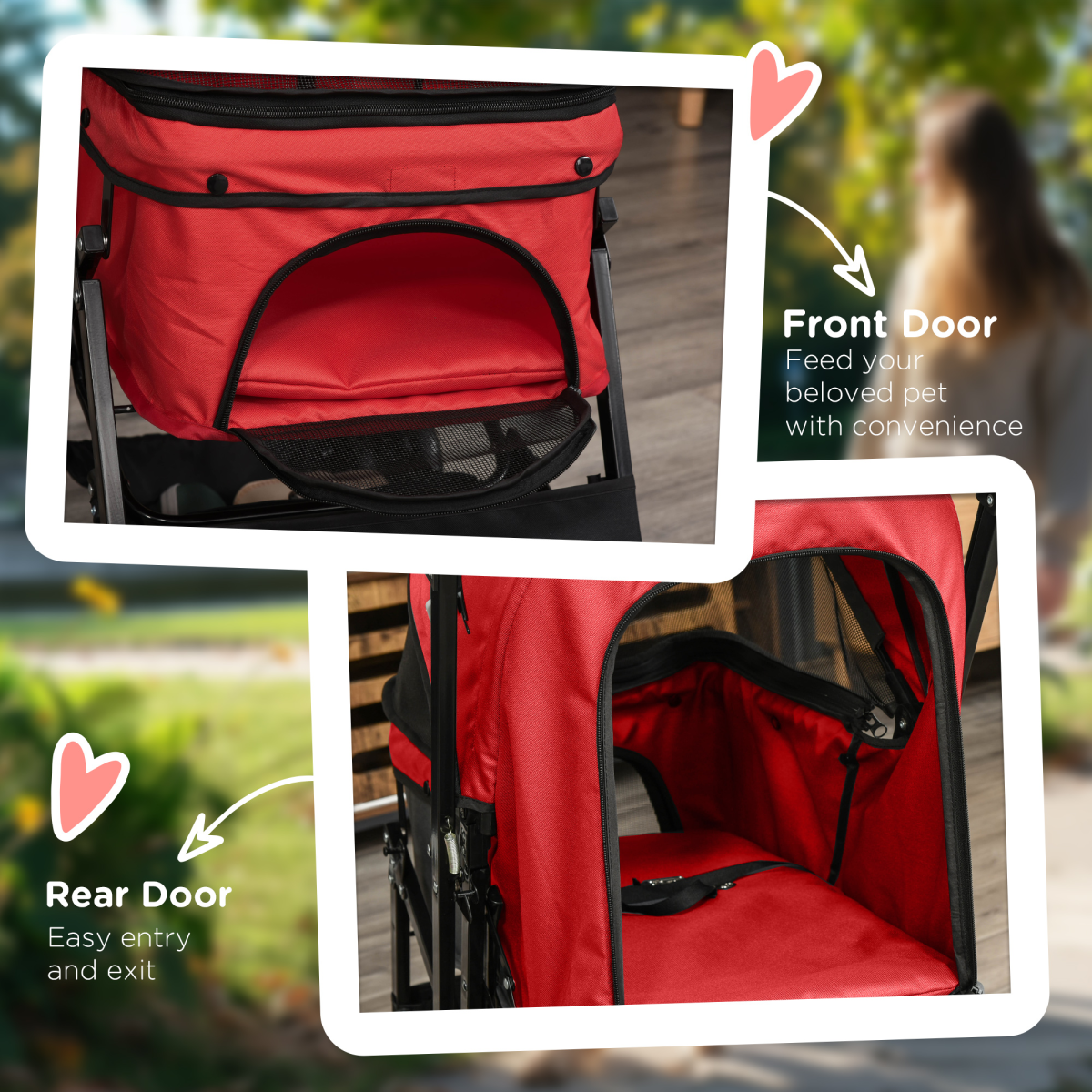 Foldable Pet Stroller for Small Dogs and Cats with Reversible Handle, Brake Wheels, Storage Basket