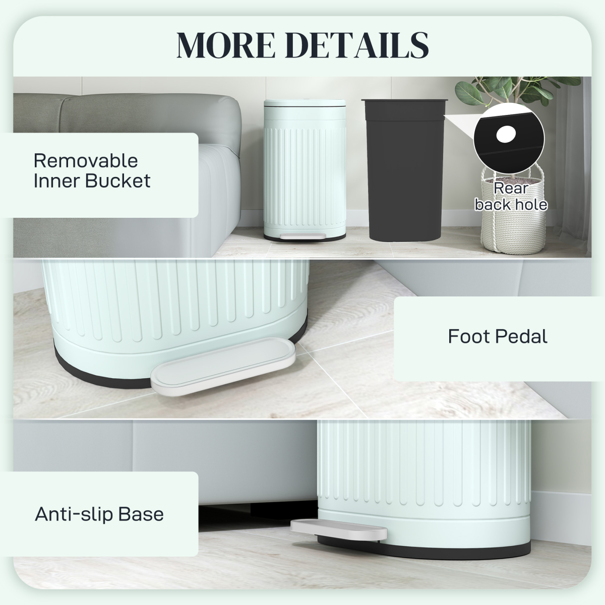 HOMCOM 30L Metal Pedal Bin with Soft-Close Lid, Light Green