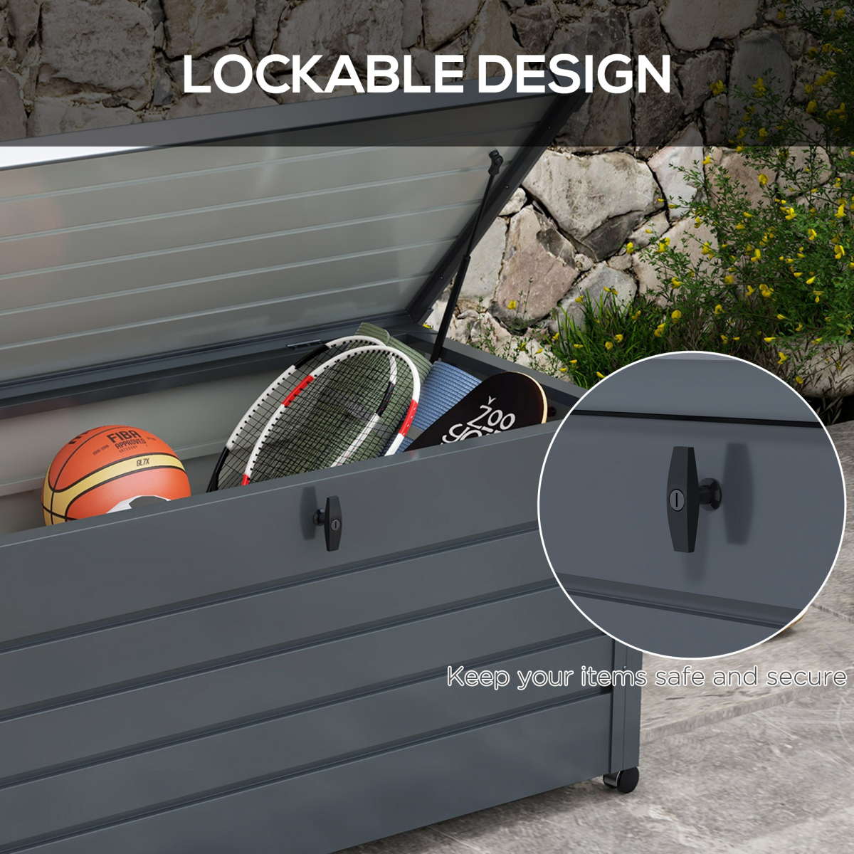 Outsunny 311L Weather-Resistant Storage Box with Wheels & Lock