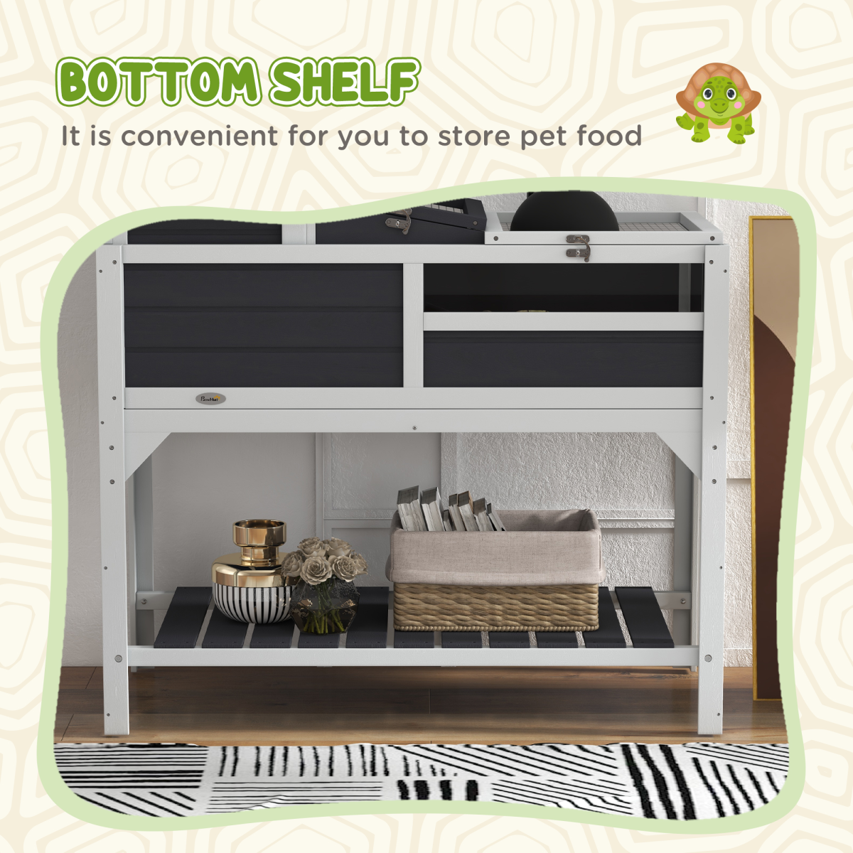PawHut Two-Level Tortoise House with Lamp Holder, Lid & Shelf