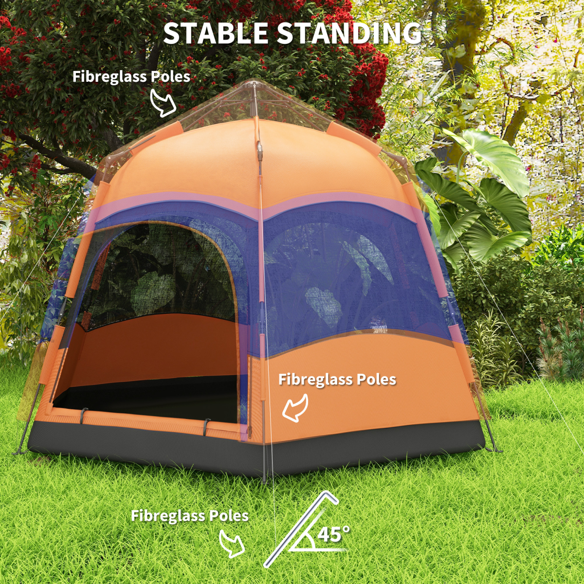 4-Person Pop Up Hexagon Camping Tent with Stakes & Guy Ropes