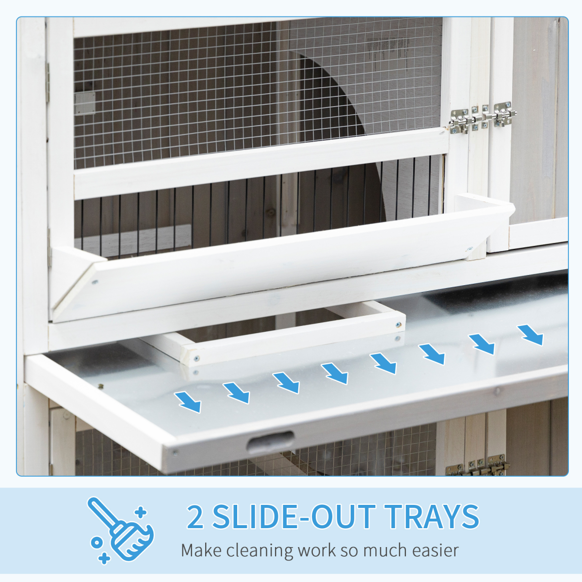 Two-Tier Wooden Rabbit Hutch with Wheels, Tray & Rain Cover